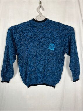 Vintage 90's Legendary I.O.U. Blue Long Sleeve Mock Neck Knit Patch Sweater